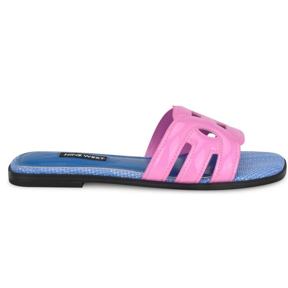 NEW Nine West Geena Cutout Flat Slip-On Sandals Light Magenta Patent Size 7.5M - Picture 2 of 6